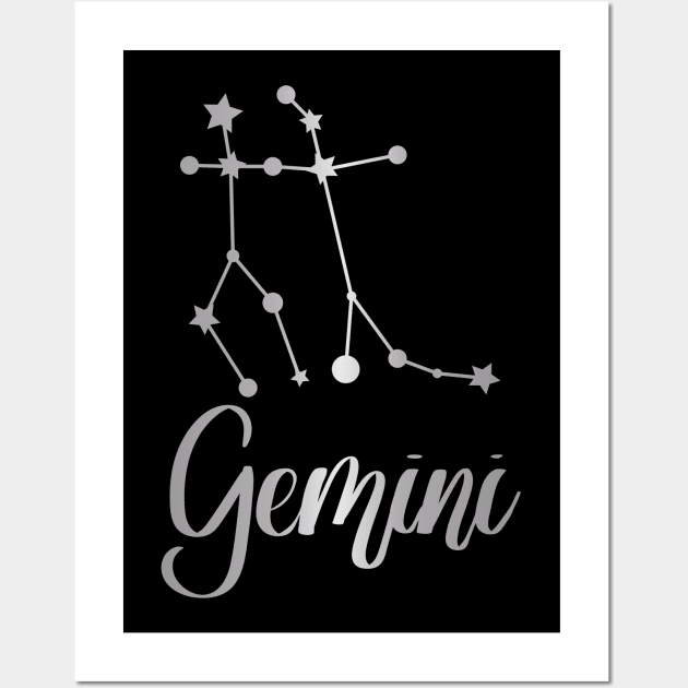 Gemini Zodiac Constellation in Silver - Black Wall Art by Kelly Gigi
